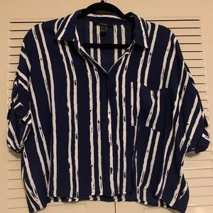 Navy Blue/White Stripped Cropped Collard Blouse